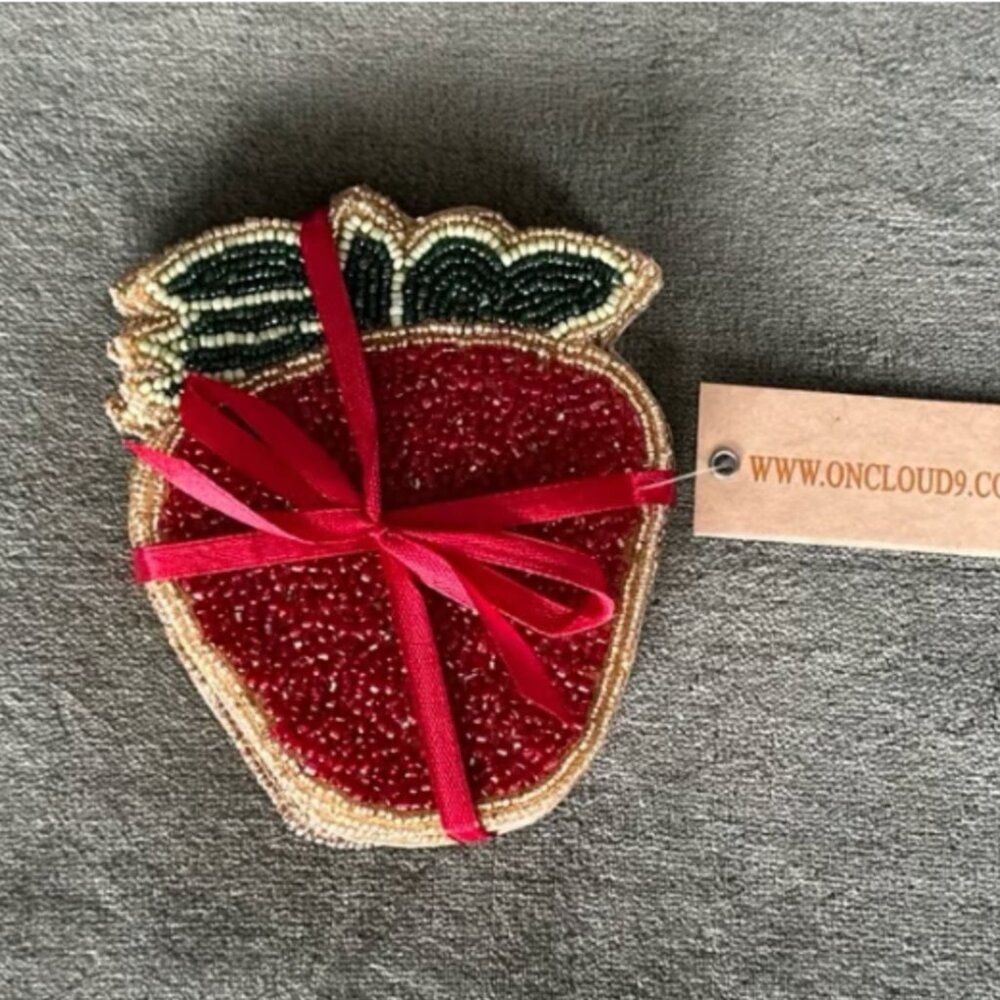 Cloud 9 Hand-Beaded Coasters, Strawberries, set/4 perfect for summer cocktails!